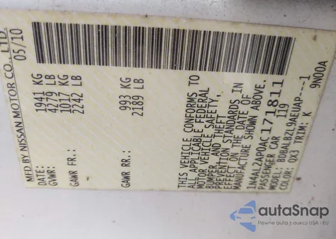 2010 Nissan Altima 2.5 S from USA, damaged, VIN 1N4AL2AP0AC171811